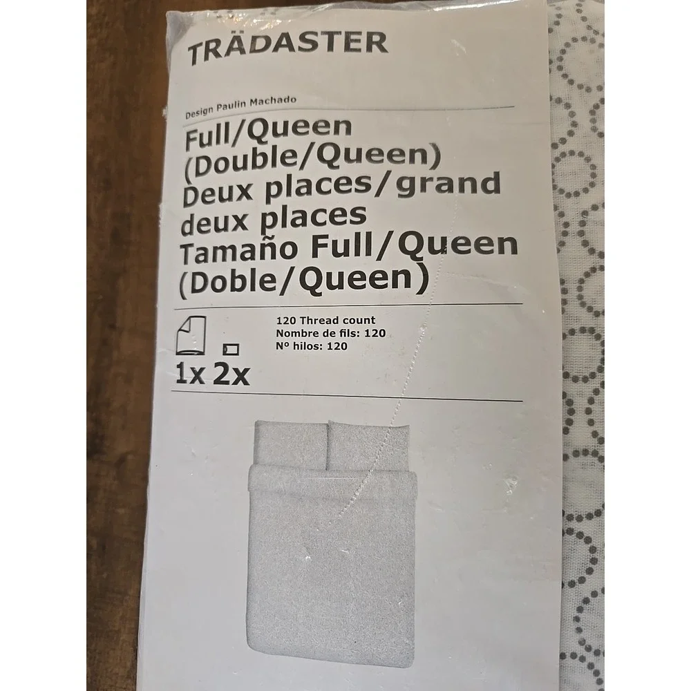 Ikea Tradaster Full/Queen Duvet Cover + Pillowcases White W/Gray Circles NIP